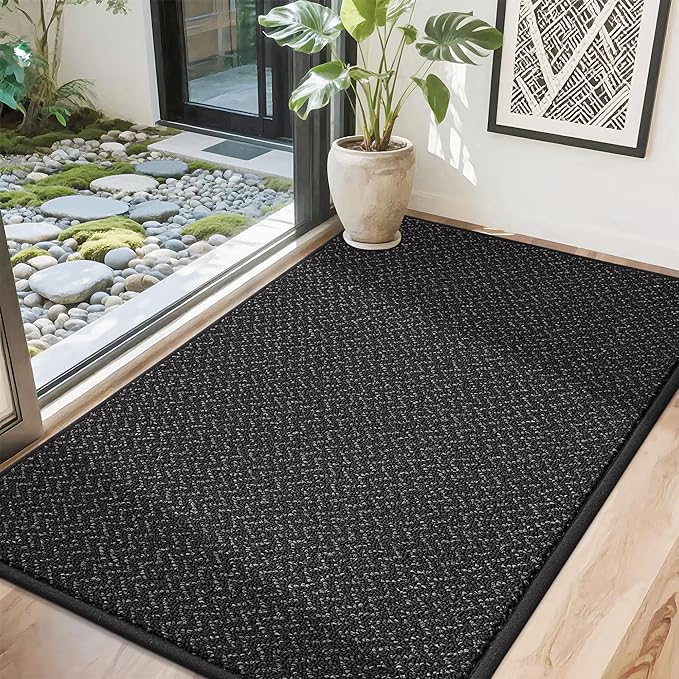 COSY HOMEER-Door-Mat 32"x48" Non Slip Absorbent Entryway Rugs Dirt Trapper Doormats Washable Entrance Mats Low Pile Welcome Floor Mat for Front Back Door and Entry Mats,Black