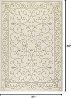 JONATHAN Y Vintage Filigree Indoor Outdoor Area Rug 3X5 Cream/Green, Charleston Textured Weave for Backyard, Patio, Porch, Easy-Cleaning, High Traffic, Pet-Friendly, Non-Shedding (SMB106I-3)