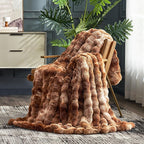 Cozy Bliss Faux Fur Throw Blanket for Couch, Fuzzy Soft Plush Thick Bubble Blanket for Sofa Bedroom Living Room, 60 * 80 Inches Tie Dye Brown