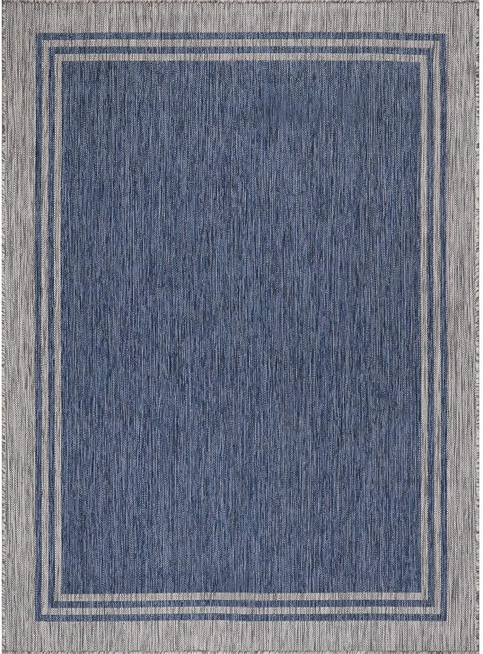 Bordered Outdoor Rug 9x12 Washable Outside Carpet for Indoor Patio Porch Waterproof Easy Cleaning Non Shedding Area Rugs Navy 9 x 12