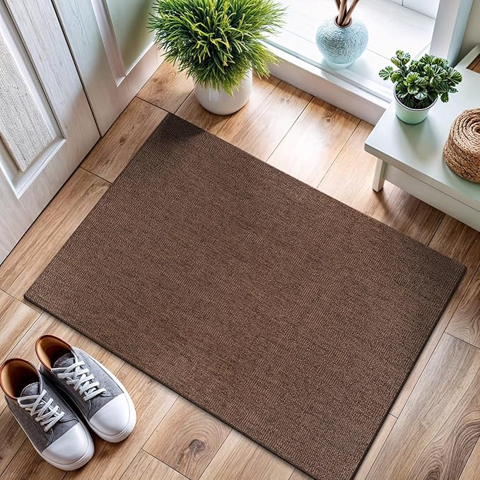 CAMILSON Easy Jute Rug 2x3, Indoor Outdoor Brown Color Fiber Area Rugs for Living Room and Kitchen Rug, Solid Boho Woven Design, Easy-Cleaning, Washable Outside Carpet Alfombras (2 x 3)