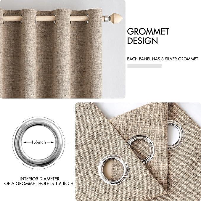 MIULEE 100% Blackout Linen Textured Curtains for Bedroom Solid Thermal Insulated Copper Brown Grommet Room Darkening Curtains & Drapes Luxury Decor for Living Room Nursery 62 x 90 Inch (2 Panels)