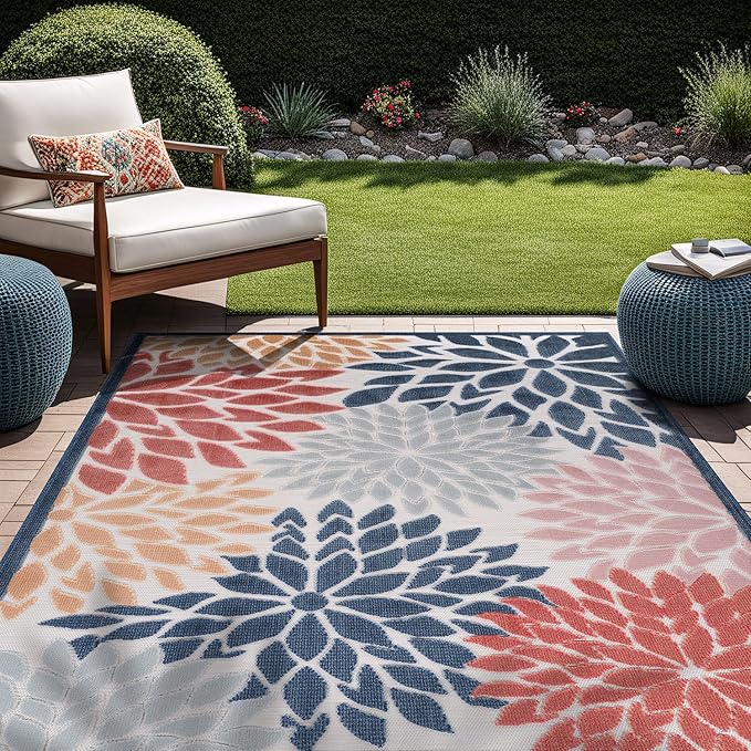 Beverly Rug Outdoor Rug 9x12 Large Modern Floral Tropical Area Rugs for Indoor and Outdoor Patio Easy to Clean Non Shedding Living Room Porch Garden Washable Outside Carpet (9 x 12 Multicolor)