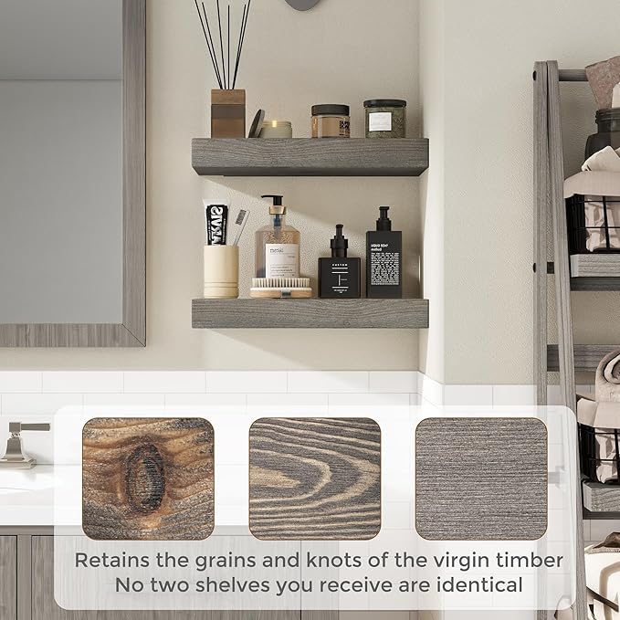 Marsmiles Floating Shelves for Wall - 36 Inch Grey Wood Floating Shelves Set of 2-36 Inch Wide x 7.7 Inch Deep x 1.6 Inch Thick Rustic Wooden Shelves for Room Wall