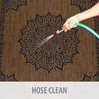 CAMILSON Outdoor Rug, 9x12 Medallion Nut Brown Black Modern Area Rugs for Large Indoor and Outdoor Patios, Kitchen and Hallway Mats, Washable Porch Deck Outside Carpet (Nut Brown Black, 9 x 12)