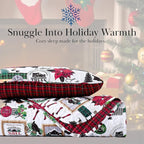 Southshore Fine Living, Inc. Twin Size Christmas Quilt with Matching Pillow Sham, Holiday Bedding Set, Twin/Twin XL Holiday Quilt Set, Reversible Red Plaid Quilt Over Rustic Cabin Print