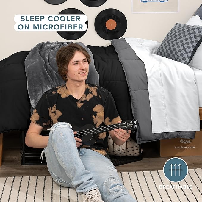 Bare Home Twin/Twin Extra Long Comforter - Reversible Colors - Goose Down Alternative - Ultra-Soft - Premium 1800 Series - All Season Warmth - Bedding Comforter (Twin/Twin XL, Black/Grey)