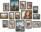 Vittanly 15 Pack Picture Frames Collage Wall Decor for Mounting or Tabletop Display, Gallery Frame Set for Family, Multi Sizes Including 3pcs 8x10, 6pcs 5x7, 6pcs 4x6, Brown