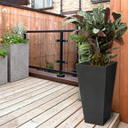 Worth Garden 2-Pack Black Matte Texture Square Tapered Planter - 25.5" H. Tall Plastic Plant Pots with Drain Hole for Indoor Outdoor - Modern Decorative Flower Pots for Front Porch, Patio, Deck