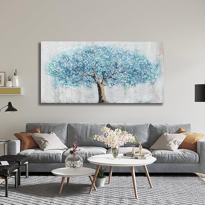Yuaxker Tree Wall Art Blue and Gold Canvas Painting Modern Aesthetic Wall Decor Spiritual Artwork for Living Room Bedroom Dining Room Office Home Decor 20x40inch