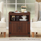 Farmhouse End Table with Charging Station, 24" Large Side Table with Open Shelf and Storage Cabinet, Wood Square Bedside Table Nightstand for Living Room, Bedroom (Espresso)