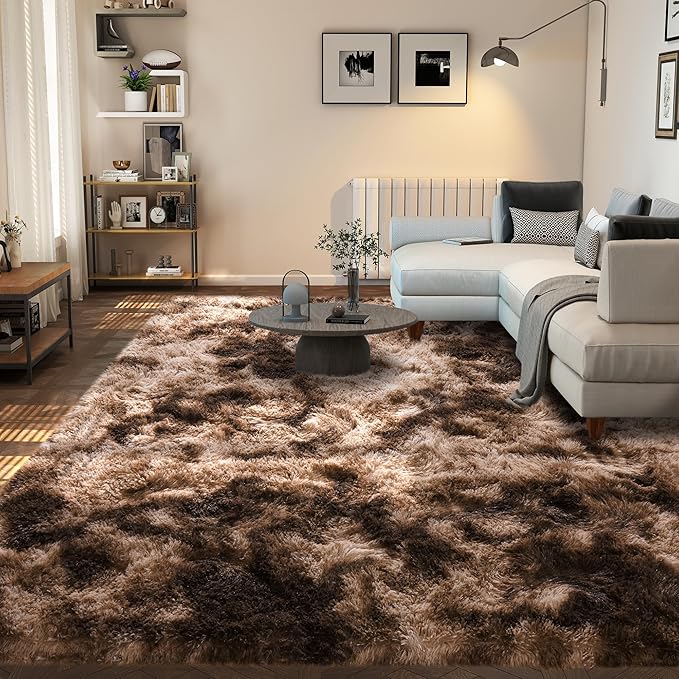 Large 8x10 Area Rugs for Living Room, Tie-Dyed Coffee Soft Shag Rug for Bedroom, Non-Slip Ultra Fluffy Rug, Modern Plush Carpet for Girls Boys Kids Room Dorm, Fuzzy Rug for Home Decor Aesthetic
