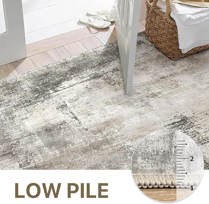 Area Rugs 8x10 Machine Washable Rug for Bedroom Living Room Dining Room, Large Modern Abstract Soft Rugs, Indoor Low Pile Carpet with Non Slip Rubber Backing, Abstract Gray