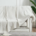 jinchan Boho 100% Cotton Blanket Muslin Twin Size 60x80 Inches Lightweight 3-Layer Geometric Triangle Striped Reversible Quilt Throw Soft Breathable Comfy All Seasons for Couch Bed Decor, Light Grey