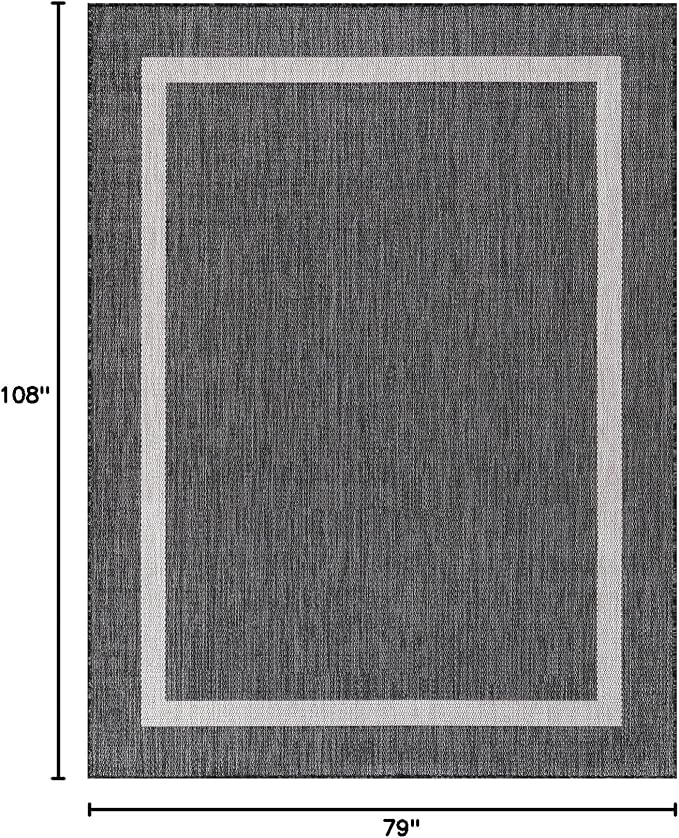 Bordered Outdoor Rug 6x9 Washable Outside Carpet for Indoor Patio Porch Waterproof Easy Cleaning Non Shedding Area Rugs Gray 6 x 9
