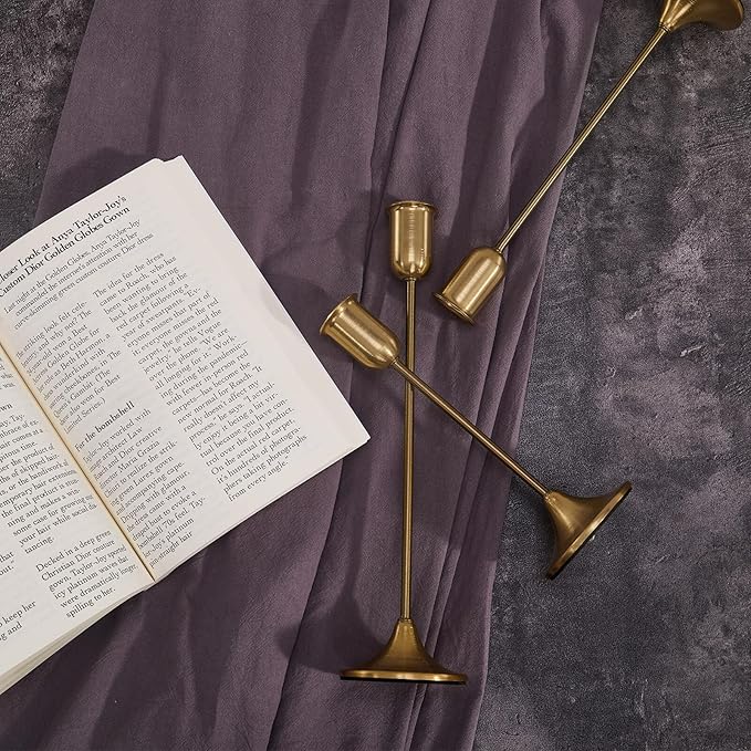 Candlestick Holders, Taper Candle Holders Set of 3, Gold Vintage Candle Sticks Holder Decor for Table Centerpiece, Fireplace Mantel, Weddings & Housewarming Décor with Gift Box