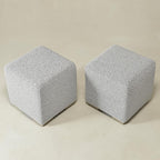 KINWELL 18.5" Wide Modern Square Boucle Upholstered Ottoman with Solid Wood Legs Set of 2, Cube Ottoman Multi-Functional Sofa Footrest for Living Room, Bedroom, Fully Assembled (Black and White)