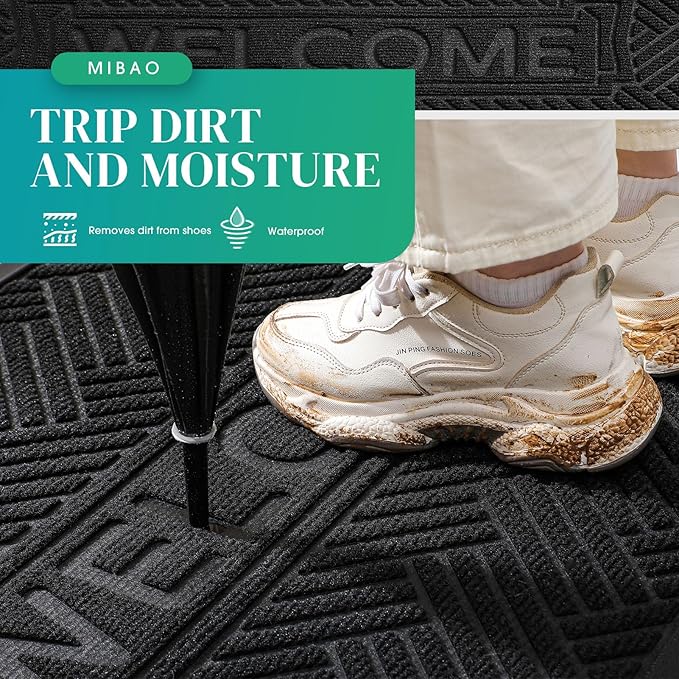 Mibao Front Door Mat Outside Entrance, Durable Outdoor Indoor Mat, Low Profile Heavy Duty Doormat, Non-Slip, Traps Dirt and Moisture, Easy Clean Patio Porch Entryway Mat, 47" x 32", Black