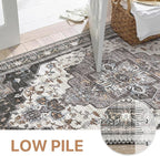 GENIMO 8x10 Area Rugs for Living Room, Machine Washable Non Slip Vintage Rugs, Low Pile Lightweight Chenille Print Rug for Bedroom, Dining Room, Home Office, Slate Gray