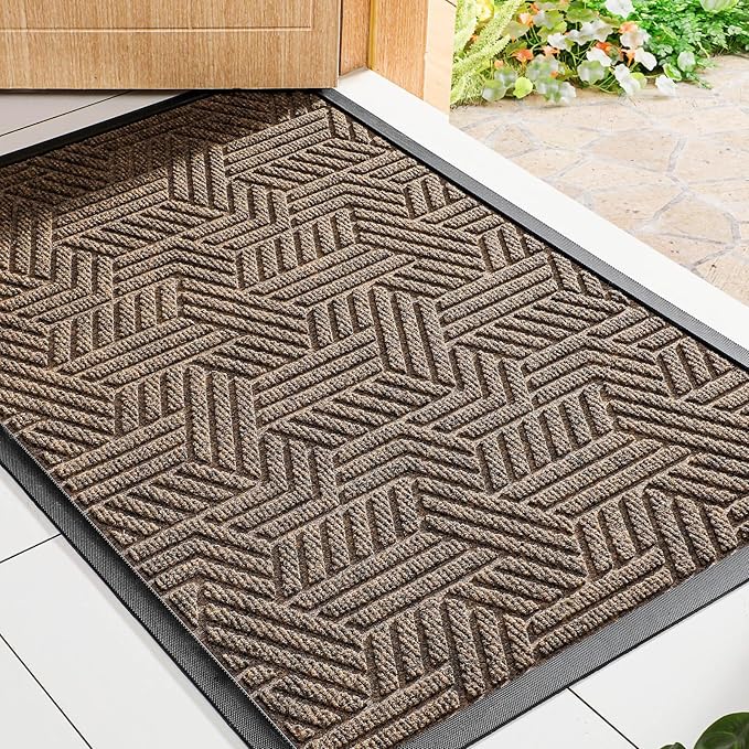 Mibao Front Door Mat Outside Entrance, Durable Outdoor Indoor Mat, Low Profile Heavy Duty Doormat, Non-Slip, Traps Dirt and Moisture, Easy Clean Patio Porch Entryway Mat, 32" x 47", Brown