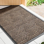 Mibao Front Door Mat Outside Entrance, Durable Outdoor Indoor Mat, Low Profile Heavy Duty Doormat, Non-Slip, Traps Dirt and Moisture, Easy Clean Patio Porch Entryway Mat, 24" x 36", Brown