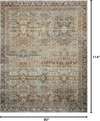 Loloi Layla Collection LAY-03 Olive/Charcoal 7'-6" x 9'-6" .13" Thick Area Rug, Soft, Durable, Vintage Inspired, Distressed, Low Pile, Non-Shedding, Easy Clean, Printed, Living Room Rug