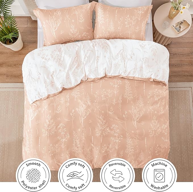 Love's cabin Dusty Rose Pink Twin Comforter Set - Twin XL Size Comforter Set Dorm Bedding, 2 Pieces Cute Floral Bedding, Reversible Flowers Comforter, 1 Comforter & 1 Pillow Sham