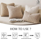 Foindtower 2 Pieces 16x16 Inch Neutral Cream, Faux Fur Throw Pillow Cover Accent Sherpa Pillow Fuzzy Soft Pillowcases Sheepskin Decorative Fleece Cushion Case for Bed Couch Living Room