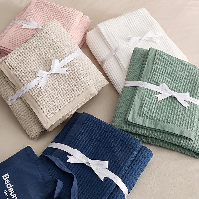 Bedsure Cotton Duvet Cover Set - 100% Cotton Waffle Weave Coconut White Duvet Cover Oversized King Size, GentleSoft™ and Breathable Bedding Set for All Season, 3 Pieces, 120"x98"