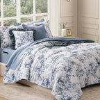 Full Comforter Set -7 Pieces Floral Blue Comforter Set for All Seasons, Bed in a Bag Full with Botanical Flowers Comforter, Sheets, Pillowcases & Shams