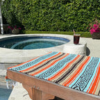 Del Mex Classic Mexican Blanket, Large Authentic Woven Falsa Throw (70"x50"), Artisan Southwest Décor for Beach, Yoga, Outdoors (Mint/Tan/Orange)