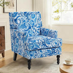 Accent Chair, Modern Comfy Mid-Century Anthropologie Accent Chairs, Linen Upholstered Wingback Lounge Arm Chair with Solid Wood,Single Floral Pattern Chair for Living Room/Balcony/Bedroom
