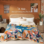 Boho Throw Blanket Throw Size, Soft Cozy Cotton Muslin Quilt Blanket for Bed Decor, Floral Patterned Couch Sofa Chair Cover, Vintage Farmhouse Cottage Tapestry Woven Blanket, Yellow&Blue