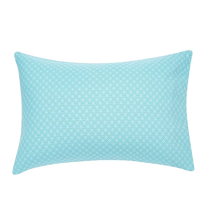 Amazon Basics Full/Queen Comforter Set with Geometric Sheets, 7-Piece Industrial Teal Bedding, Lightweight Microfiber Bed-in-a-Bag