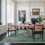 GENIMO Machine Washable 9x12 Area Rugs for Living Room, Non Slip Vintage Rugs, Low Pile Lightweight Chenille Print Rug for Bedroom, Dining Room, Home Office, Turquoise