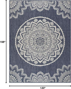 CAMILSON Outdoor Rug 10x14 Modern Area Rugs for Large Indoor and Outdoor Patios and Porches - Waterproof Washable Non-Shedding Easy-to-Clean Outside Carpet (10 x 14, Medallion - Blue/White)