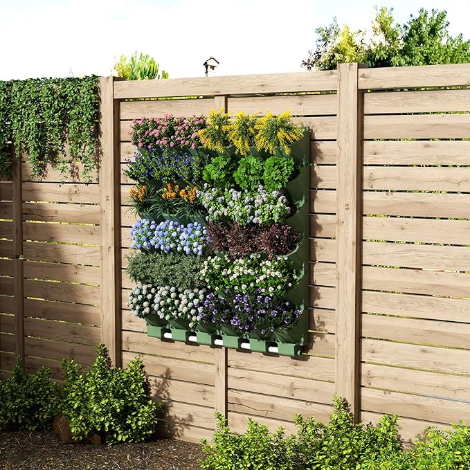 Self Watering Wall Mounted Vertical Planter, 36 Pots Wall Planter Indoor Vertical Living Green Plant Wall Easy Installation (Green)