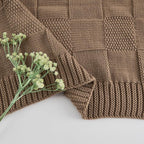 CozeCube Check Knit Throw Blanket, Light Brown Checkered Throw for Couch, Decorative Christmas Soft Cozy Warm Knitted Blanket for Bed Sofa Living Room, 60"X80"