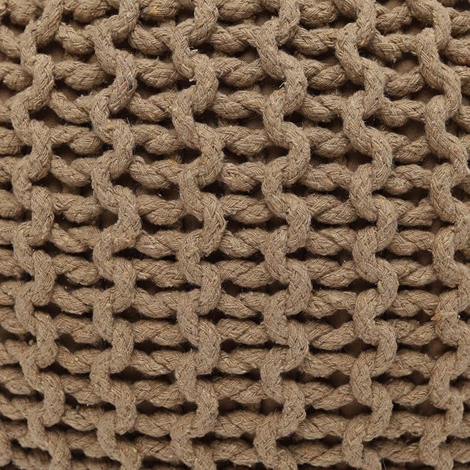 REDEARTH Round Pouf Ottoman - Hand Knitted Cable Boho Poof Home Décor Pouffe Circular Footrest for Living Room - Bedroom - Lounge - 100% Cotton (19.5"x19.5"x14") - Beige