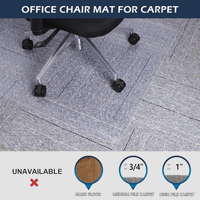 SALLOUS Chair Mat for Carpet, 36" x 48" Office Chair Mat for Carpeted Floors, Heavy Duty Vinyl Floor Mat with Grips, Floor Protector Computer Desk Mat for Home Office (Clear)