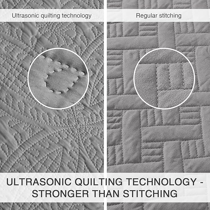 Love's cabin Quilts for Queen Bed Grey Bedspreads - Soft Bed Summer Lightweight Bedspread Comforter - Modern Style Coin Pattern Coverlet for All Season - 3 Pieces (1 Quilt, 2 Pillow Shams)