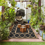 GENIMO Outdoor Rug 8' x 10' Patio Waterproof, Foldable Reversible Plastic Straw Area Rugs Mat for Camper Decor, Outside Carpet for Rv, Deck, Porch, Picnic, Beach, Balcony, Black & Brown