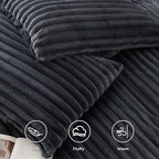 Bedsure Fluffy Duvet Cover Set - Ultra Soft Plush Shaggy Comforter Cover Twin Size, Warm Flannel Fleece Bed Sets for Winter, 2 Pieces (Striped Pattern, Dark Grey)