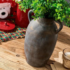 9.84 Inch Terracotta Vase with Handles, Ceramic Rustic Vase for Home Decor, Vintage Antique Farmhouse Decor for Living Room, Table, Thanksgiving - Black Bronze