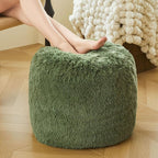 XeGe Fluffy Faux Fur Inflatable Pouf Ottoman, Cozy Portable Shaggy Fuzzy Foot Stool Moss, Plush Furry Foot Rest Floor Pouf, Round Ottoman Cushion for Living Room Bedroom Home Decor, Sage Green