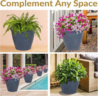 Sunnydaze 24-Inch Anjelica Large Plastic Pot for Plants - Outdoor Polyresin Round Planter with Drillable Drainage Holes - Slate - 2pk