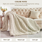 Carriediosa Chunky Knit Throw Blanket 60" X 80" Twin, 100% Hand Made Large Chenille Loop Yarn Soft Fluffy Throws for Couch Sofa Bed, Big Crochet Cozy Heavy Thick Cable Woven Blanket, Light Beige