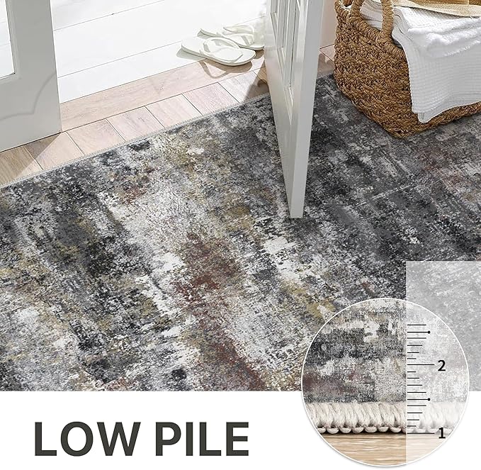 Area Rugs 9x12 for Living Room Bedroom, Large Modern Abstract Machine Washable Soft Dark Gray Rug, Floor Carpet with Non Slip Backing for Dining Room