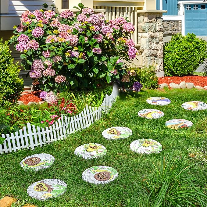 Sungmor 3PC Pretty Garden Stepping Stones, 9.8" Large Concrete Decorative Stones with Beautiful Pattern, Unique Outdoor Lawn Accents, Yard Walkway Flower Bed Wall Shelf Welcome Friends Decorations