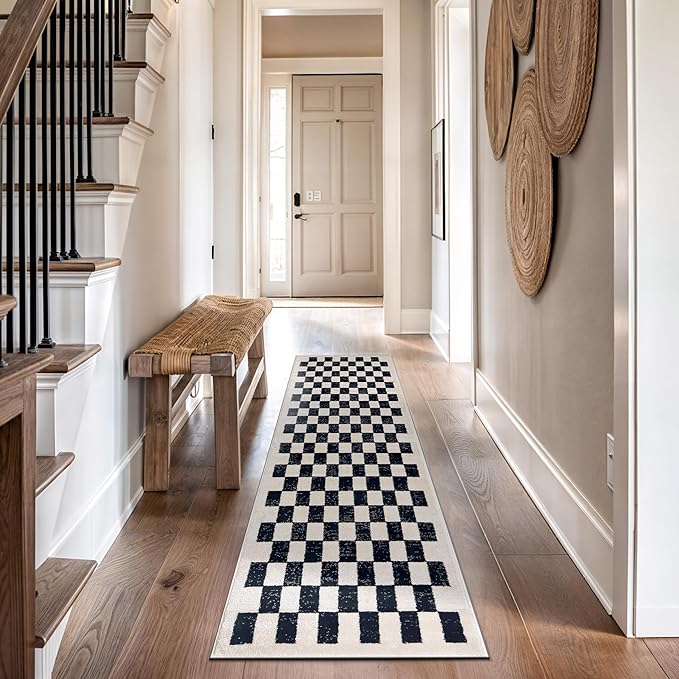 Rugshop Black and White Checkered Area Rug – High-Contrast Grid Pattern Carpet for Living Room, Bedroom, or Dorm – Trendy Contemporary Soft Floor Décor 2' 3" x 12' Runner Black